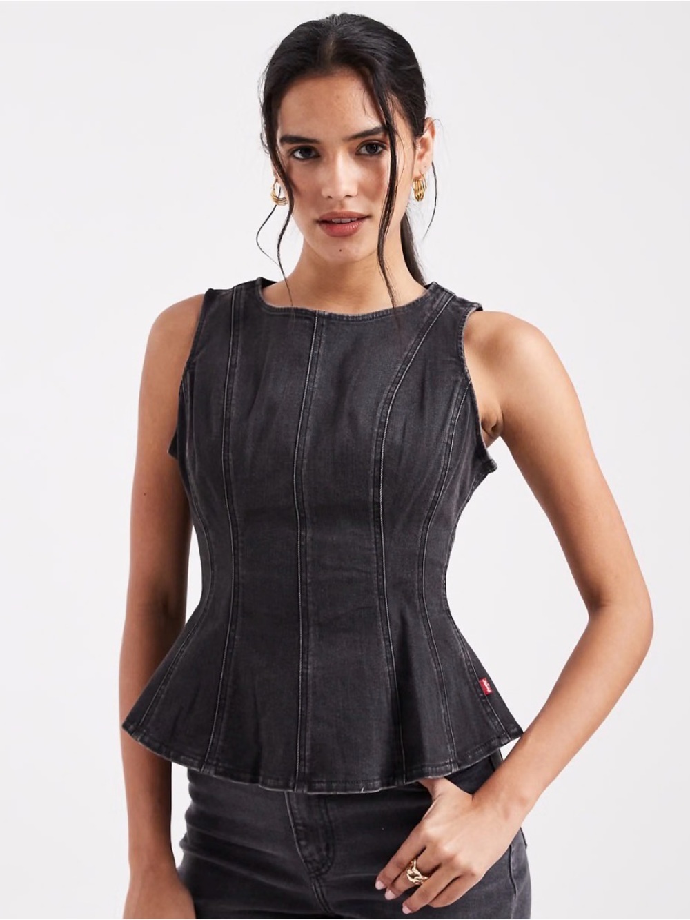NEW Levi's “Washed” Black Denim Peplum Tank Top SZ XS